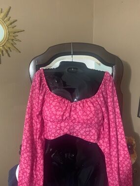 Pink Heart Print Long Sleeve Crop Top